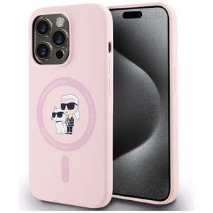 Karl Lagerfeld Silikoninen Karl&Choupette MagSafe Suojakuori iPhone 14 Pro Max:lle - Vaaleanpunainen