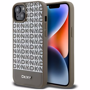 DKNY Nahkainen Painettu Kuvio Metallinen Logo MagSafe Suojakuori iPhone 15 / 14 / 13:lle - ruskea