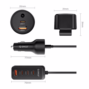 Orico ChargeClip 108W autolaturi 2x USB-A + 4x USB-C pidikkeellä - musta