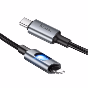 LED-kaapeli USB-C – Lightning Hoco PD 27W 1,2 m U144, musta