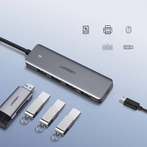 Ugreen USB Keskitin - 4x USB 3.2 Gen 1 micro USB -virtalähdöllä harmaa (CM219 50985)
