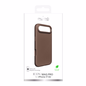 Puro Icon Mag Pro nestesilikoninen Suojakuori iPhone 17 Air:lle, MagSafe -yhteensopiva, kamerasuojauksella ja alumiinipainikkeilla - ruskea