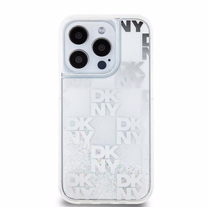 DKNY Liquid Glitter Multilogo Suojakuori iPhone 15 Pro:lle - valkoinen