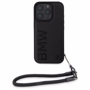 BMW Signature Leather Wordmark Cord Case for iPhone 16 Pro - Black