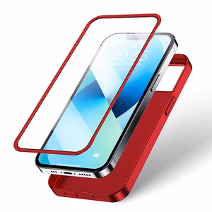 Joyroom 360 Full Case front and back cover for iPhone 13 + tempered glass screen protector red (JR-BP927 red)