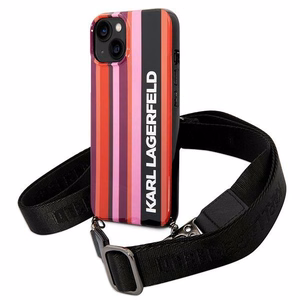 Karl Lagerfeld KLHCP14SSTSTP iPhone 14 6.1 vaaleanpunainen kovakuori Color Stripes Strap