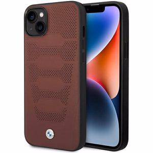 BMW BMHCP14S22RPSR burgundinpunainen nahkainen istuinkuvioinen suojakuori iPhone 14 6.1