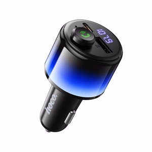 Musta Hoco E166 Bluetooth-autolähetin, jossa on 2 x USB-A, USB-C, QC 3.0 ja PD 42 W