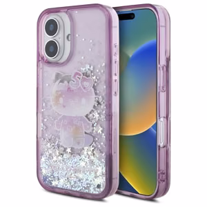 Hello Kitty Liquid Glitter 50TH Anniversary Party Suojakuori iPhone 16:lle - violetti