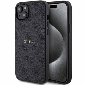 Guess 4G Collection nahka Metal Logo MagSafe kotelo iPhone 15/14/13 - musta