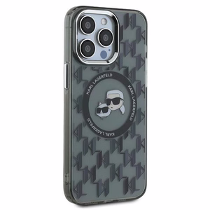 Karl Lagerfeld IML Monogram Karl & Choupette Head MagSafe Suojakuori iPhone 15 Pro:lle - Musta