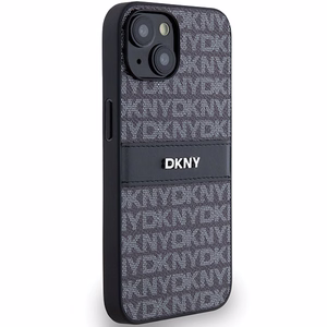 DKNY Nahkainen Mono Stripe & Metal Logo Suojakuori iPhone 15/14/13:lle - musta