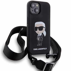 Karl Lagerfeld KLHCP15SSCBSKNK iPhone 15 6.1 kovakuori musta/musta Crossbody Silikoninen Ikonik