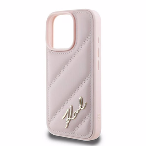 Karl Lagerfeld Quilted Signature Suojakuori iPhone 16 Pro Max:lle - vaaleanpunainen