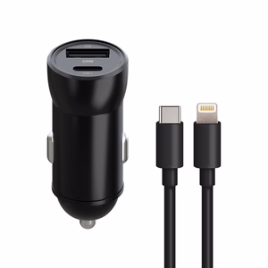Maxlife MXCC-04 PD QC autolaturi 1x USB-C 1x USB 20W musta + USB-C - Lightning -kaapeli 27W