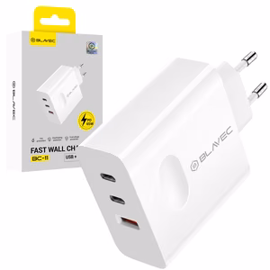 Blavec seinälaturi BC-11 GaN - USB + 2xType C - QC PD 65W 3A (TCBC11G-U2CW653A) valkoinen