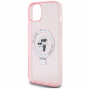 Karl Lagerfeld Ring Stand Karl&Choupette MagSafe Suojakuori iPhone 15 Plus:lle - vaaleanpunainen