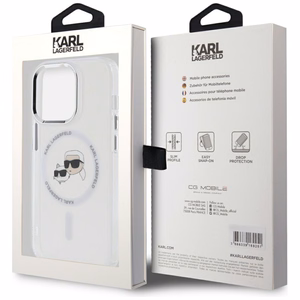 Karl Lagerfeld IML Metal Karl ja Choupette Head MagSafe iPhone 14 Pro Suojakuori - Valkoinen