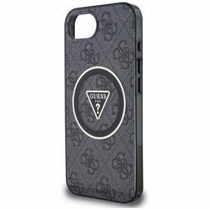 GUESS IML Metal Glitter 4G Circle Triangle MagSafe Alkuperäinen Suojakuori iPhone 17e/16e:lle - Musta