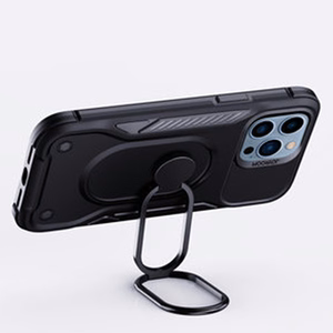 Joyroom Dual sarana tapauksessa iPhone 14 Pro panssaroitu kotelo jalusta ja rengas haltija musta