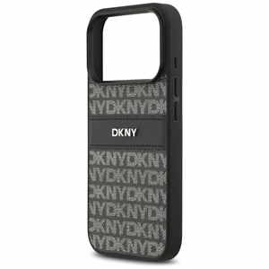DKNY Repeat Texture Pattern with Tonal Stripe suojakuori iPhone 17 Pro:lle - musta