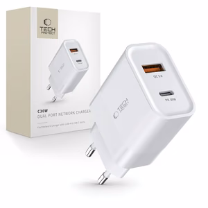 Tech-Protect C30W laturi USB-C PD 30W / USB-A QC 3.0 - valkoinen