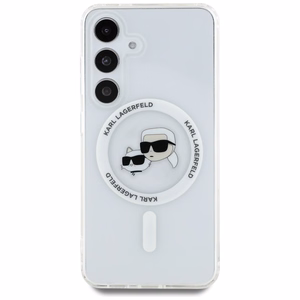 Karl Lagerfeld Button Karl & Choupette Heads Printed Logo MagSafe Suojakuori Samsung Galaxy S25 Valkoinen