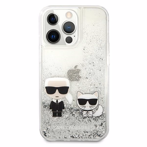 Karl Lagerfeld Liquid Glitter Karl & Choupette Suojakuori iPhone 13 Pro Max 6.7" - Hopeinen