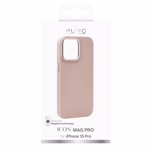 Puro Icon Mag Pro MagSafe Silikoninen Suojakuori iPhone 15 Prolle - vaaleanpunainen
