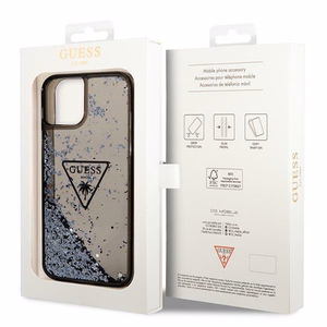Guess GUHCP14SLFCTPK iPhone 14 6.1" musta/musta kova Suojakuori Liquid Glitter Palm Collection