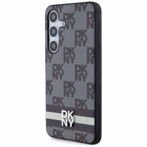 DKNY Nahkainen Ruudullinen Mono-kuvio ja Painetut Raidat Suojakuori Samsung Galaxy S24+:lle - musta