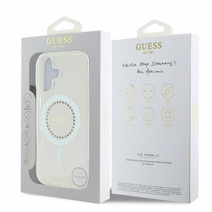 Guess IML Rhinestones MagSafe Case for iPhone 16 - White