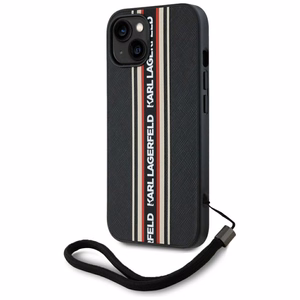 Karl Lagerfeld Saffiano Athleisure Stripes Cord Suojakuori iPhone 15:lle - punainen
