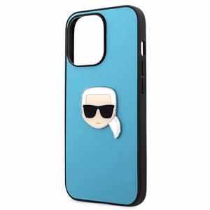 Karl Lagerfeld KLHCP13XPKMB iPhone 13 Pro Max 6,7" sininen kova kotelo Leather Ikonik Karl`s Head Metal