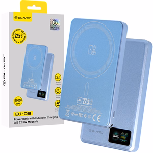 Blavec BJ-03 10000 mAh ohut magneettinen MagSafe-varavirtalähde, 13,5 mm, USB-C, 22,5 W, 3-in-1 (PBBJ03-MC10LB) (väri: vaaleansininen; alumiinirunko)