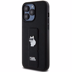 Karl Lagerfeld Gripstand Saffiano Choupette Pins -suojakuori iPhone 13 Pro / 13:lle - musta