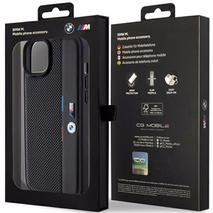 BMW Perforated Tricolor Line Suojakuori iPhone 15 Plus / 14 Plus:lle - musta