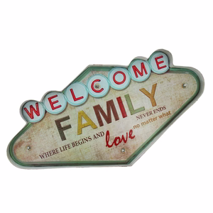 RETRO metallikyltti LED Welcome Family Forever Light