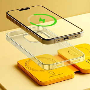 WEKOME WP-U172 foldable 3-in-1 wireless charging station with mirror for iPhone, Apple Watch and AirPods, MagSafe-compatible, 15 W, yellow