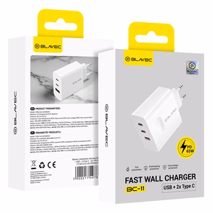 Blavec seinälaturi BC-11 GaN - USB + 2xType C - QC PD 65W 3A (TCBC11G-U2CW653A) valkoinen