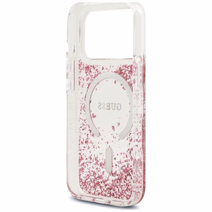 Guess Resin Bottom Glitter MagSafe suojakuori malleille iPhone 18 Pro Max / 17 Pro Max, vaaleanpunainen