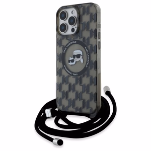 Karl Lagerfeld IML Crossbody Monogram Karl & Choupette Head MagSafe Suojakuori iPhone 16 Pro Max:lle - musta