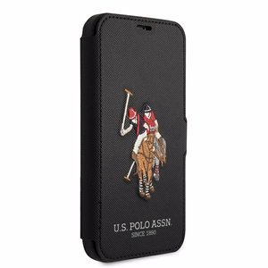 US Polo USFLBKP12SPUGFLBK iPhone 12 mini 5,4" musta lompakkokotelo Polo Embroidery Collection