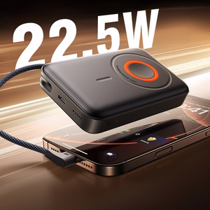 Joyroom JR-PBM02 Powerbank 22.5W 10000mAh 3in1 magneettinen induktiivinen yhteensopiva MagSafe kanssa sisäänrakennetulla kaapelilla - musta