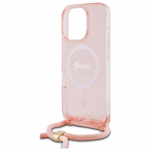 Guess Crossbody Cord Script MagSafe Suojakuori iPhone 16 Pro:lle - vaaleanpunainen