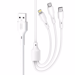 XO kaapeli NB230 3-in-1 USB - Lightning + USB-C + microUSB 1,0m 2,4A, valkoinen