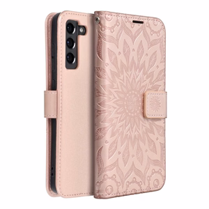 MEZZO Book-suojakuori Samsung S21 FE:lle mandala Rose Gold