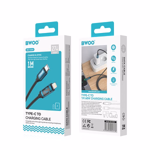 BWOO usb-c Lightning cable 1m 27W with LED display, braided, black