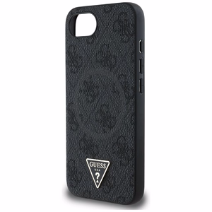 Guess HC MagSafe PU 4G Ring Triangle Logo Suojakuori iPhone 16e:lle - Musta