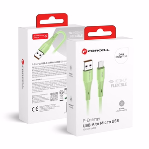 Kaapeli USB A - Micro USB Forcell F-Energy QC3.0 2,4A 18W Silicone 1 m C341 vihreä